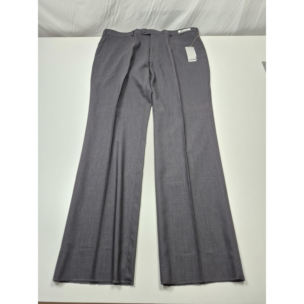 Montefino Dress Pants Mens 44x36 Gray Wool Super 120's Flat Front Unhemmed NWT